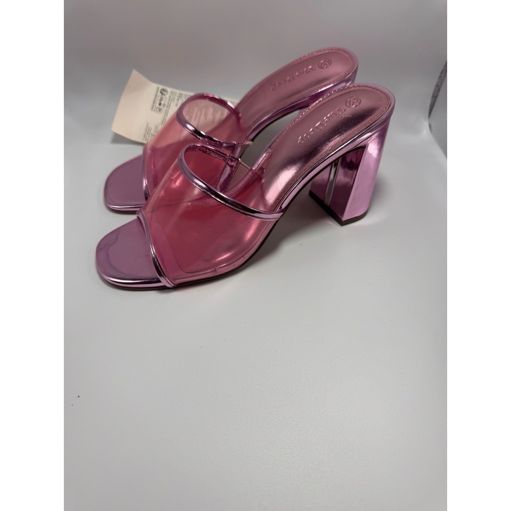 The Drop Avery Metallic Pink Transparent Strap Block Heel Mules Womens 6.5 NWOT - Picture 2 of 7